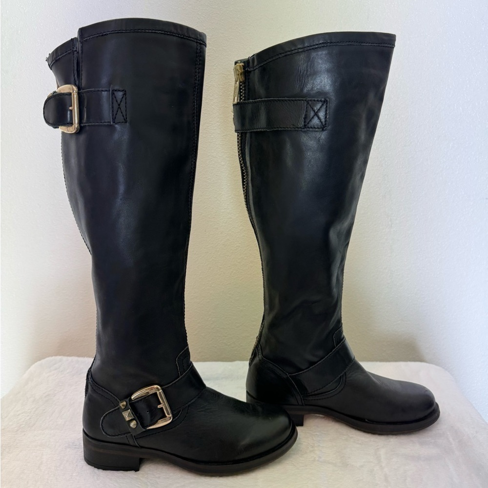 Steve Madden Black Leather Barton Buckle Boots Womens Size 5